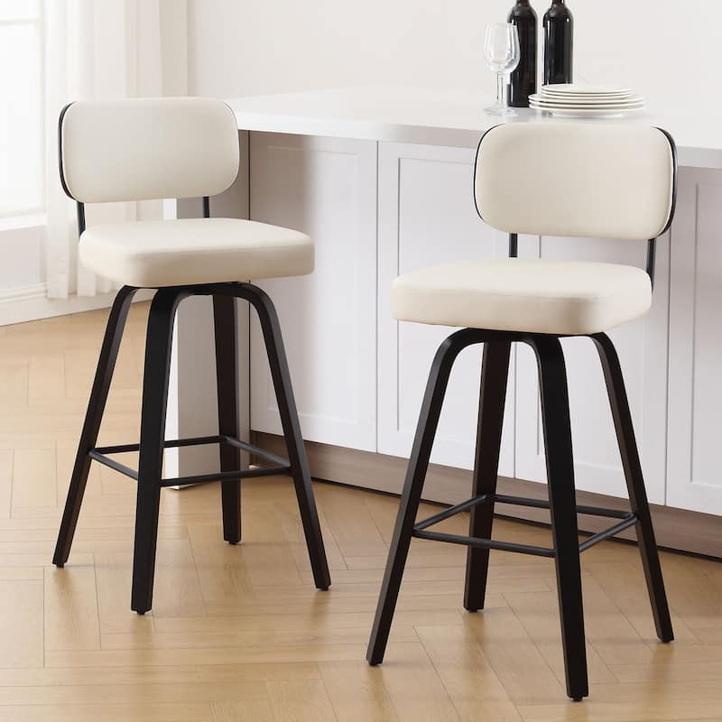 26"/29" Swivel Counter/Bar Stools with Black Bentwood Legs - Set of 2 - Cream-Leather Back - Bar Height