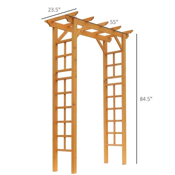 dimension image slide 2 of 3, Outsunny 7' Wood Steel Outdoor Garden Arched Trellis Arbor with Natural Fir Wood & Side Panel for Climbing Vines