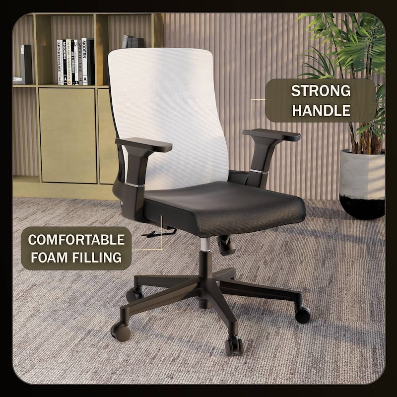 Brio Modern Ergonomic Office Desk Chair with Adjustable Height, Swivel, Breathable Fabric, Durable ABS Frame, Easy Assembly