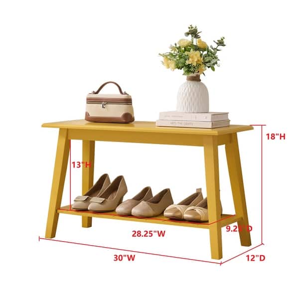 dimension image slide 4 of 5, InRoom Designs Wood Entryway Bench with Storage Shelf - Modern Accent Seating for Hallway, Bedroom, Living Room or Narrow Space