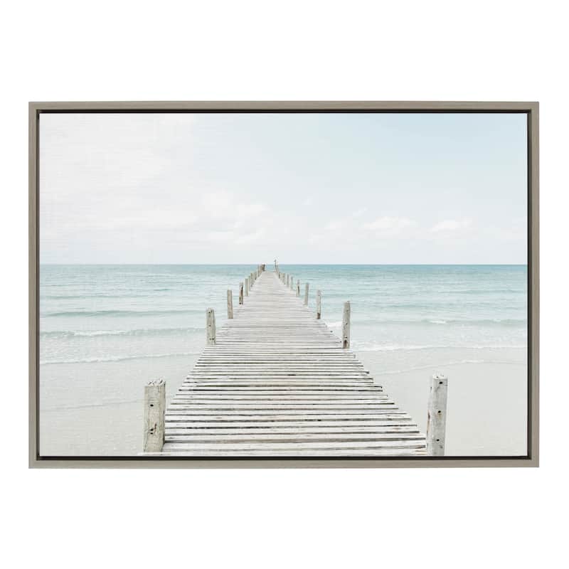 Kate and Laurel Sylvie Wooden Pier Framed Canvas by Amy Peterson - 23x33 - Plastic - Grey