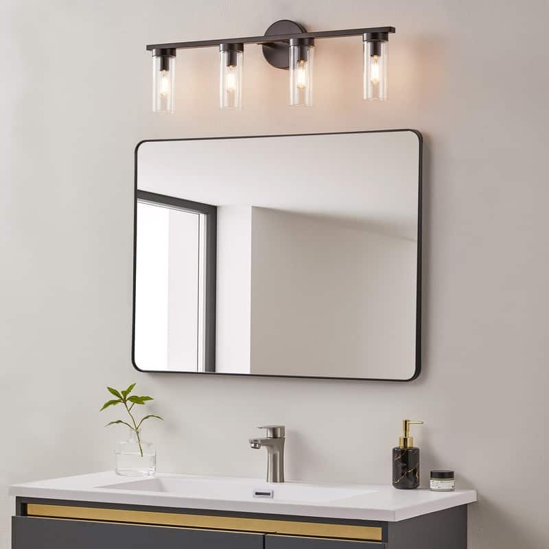 KAWOTI Modern Dimmable Bathroom Vanity Light with Clear Cylinder Glass