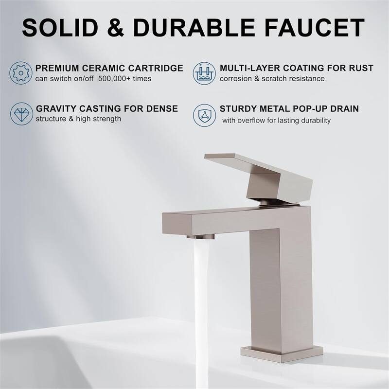 Bathroom Faucet with Single Handle, Pop-Up Drain & Hoses - Solid Brass