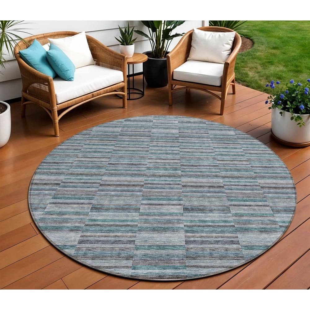 HomeRoots Striped Transitional Rectangle Outdoor Rug