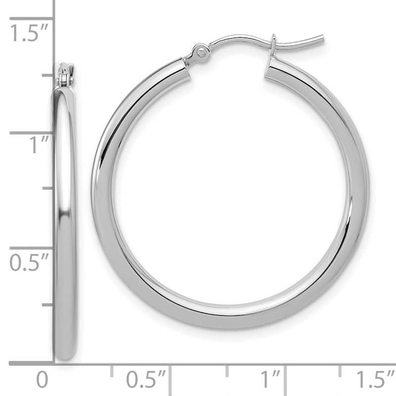 Curata 14k White Gold Polished Lightweight Tube Hoop Earrings - 30x32mm