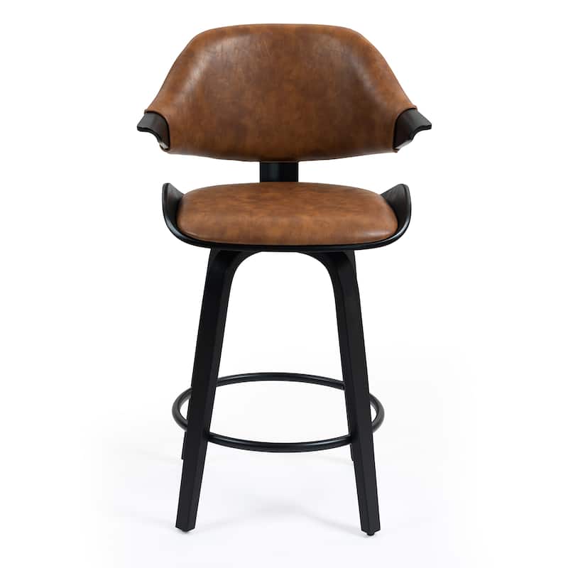Set of 2 Bevelyn Vintage Brown Faux Leather Swivel Counter Stool