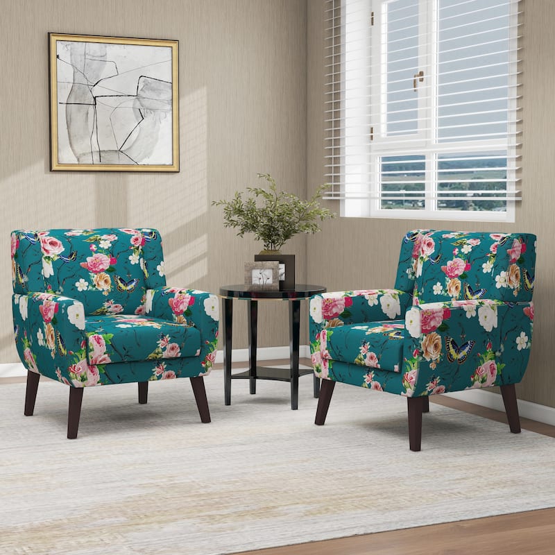 Cotton/ Linen Look Fabric Modern Accent Chair Armchair - Set of 2 - Pattern Blue(Set of 2)