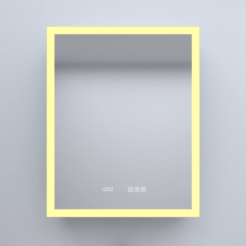 Rectangular Aluminum Recessed/Surface Mount Medicine Cabinet in Silver with Mirror LED and Clock