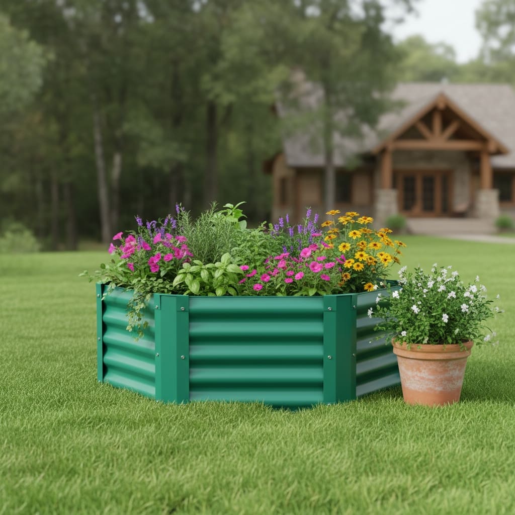 HomeRoots 16" X 41" Green Steel Hexagon Planter Box