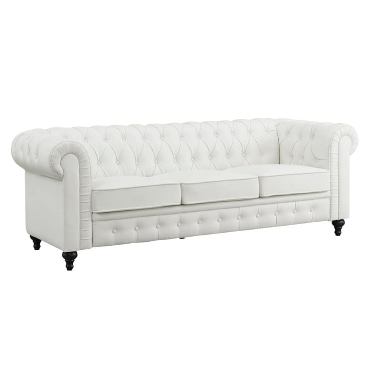 Stylish Sofa Combo: Chesterfield Sofa with Rolled Arms and Button Tufted Flared Arms Microfiber Couch for Small Spaces