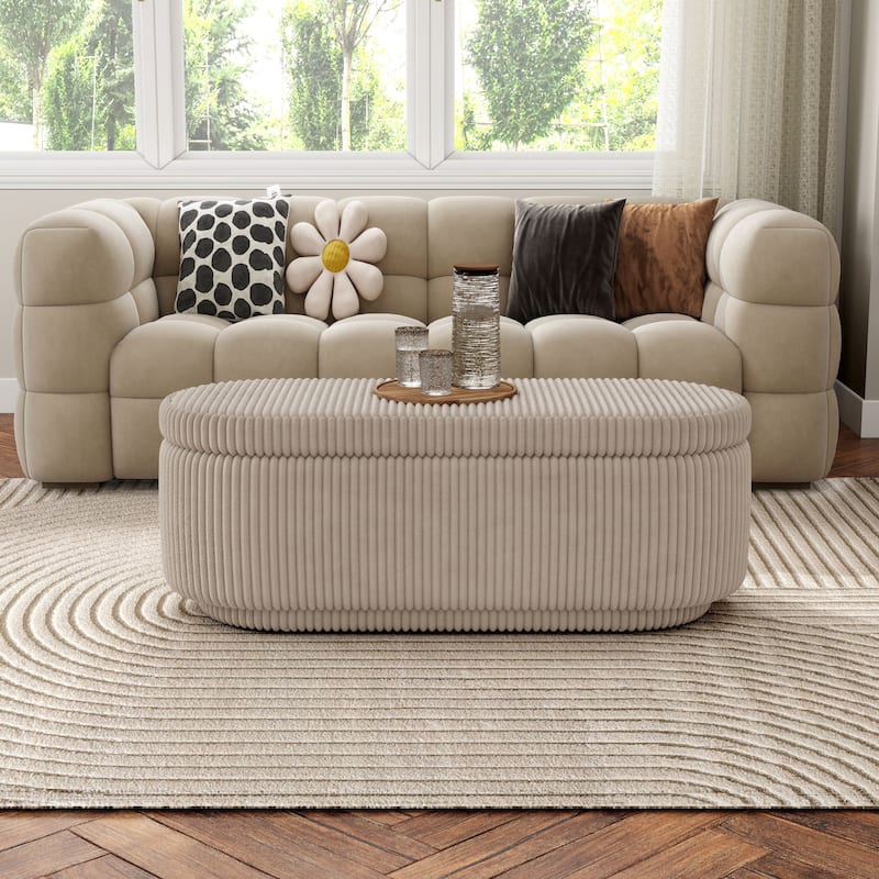Furniture of America Elyndra Modern Oval 47-inch Chenille Storage Bench - Beige Pink