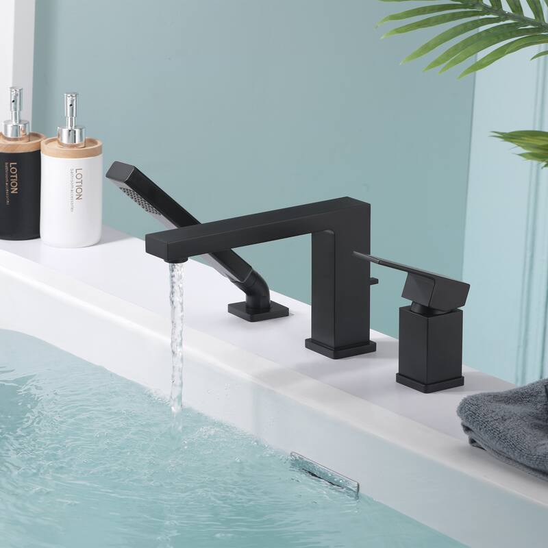 Luxier RTF17-T Deck Mounted Roman Tub Faucet with Hand Shower - Matte Black