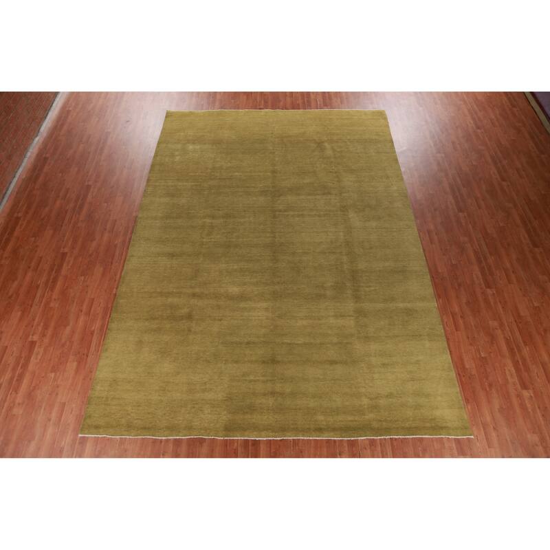 Hand Knotted Oriental 100% Wool Carpet Modern Solid Green Gabbeh Area Rug - 14' 0'' X 9' 11''