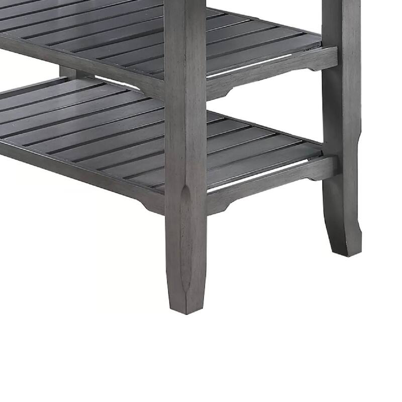 Suzy Counter-Height Table, 2 Slatted Shelves, Gray Rubberwood, 64 Inch