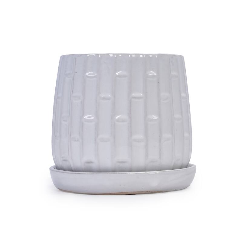 Anmytek Handmade Ceramic Planter Set of 2 White Glazed