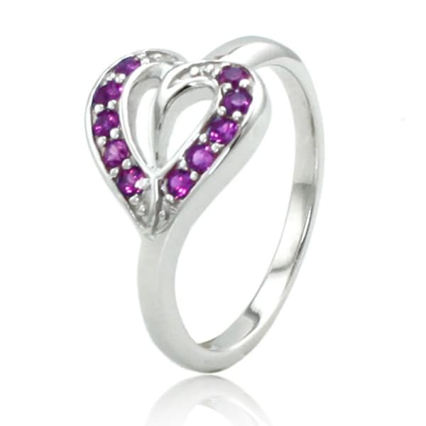 Sterling Silver Heart Leaf Ring w/ Amethyst Color Cubic Zirconia