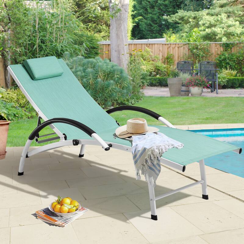 Crestlive Products Outdoor Adjustable Reclining Chaise Lounge Chair with Armrest