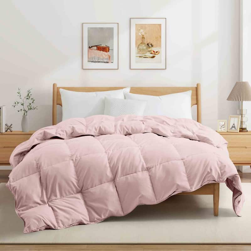 All Season Lightweight & Medium Weight White Goose Feather Down Comforter Duvet Insert - King - Lightweight Pink