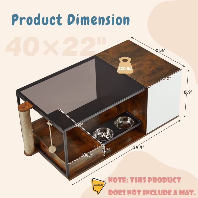 EROMMY Cat Coffee Table: Stylish End Table with Scratching Post, Feeding Station, and Cat Condos for Living Room