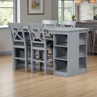 5-Piece Solid Wood Farmhouse Counter Height Dining Set with 60"L Table ...
