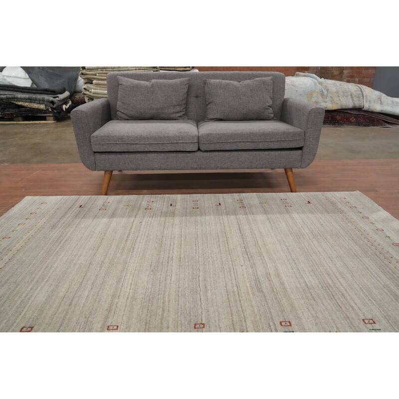 Hand Knotted Oriental 100% Wool Carpet Tribal Animal Pictorial Beige & Ivories Gabbeh Area Rug - 7' 10'' X 5' 1''