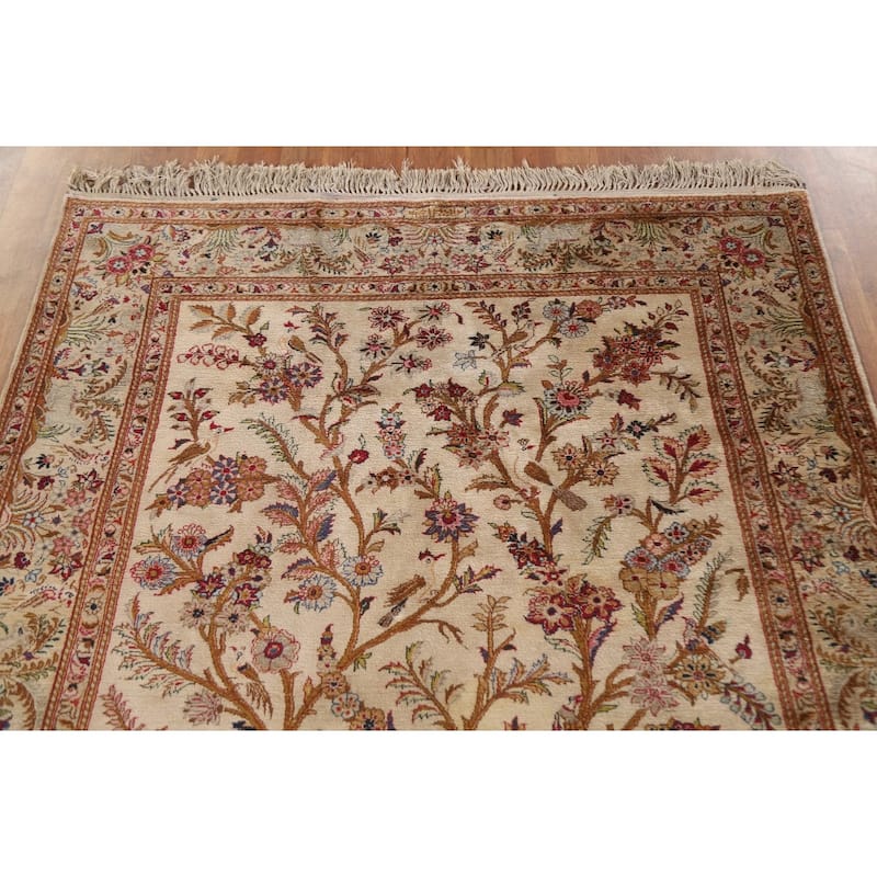 Hand-knotted Kashan Persian Antique Area Rug Traditional Silk Carpet - 4'8"x 7'5"