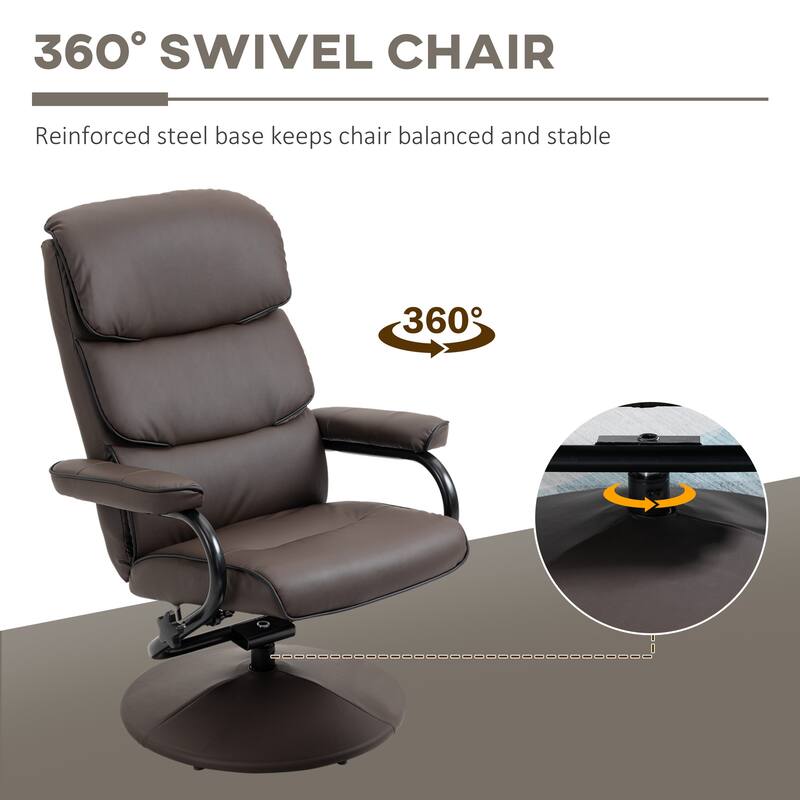 HOMCOM Recliner Chair with Ottoman, Swivel PU Leather High Back Armchair w/ Footrest Stool, 135° Adjustable Backrest