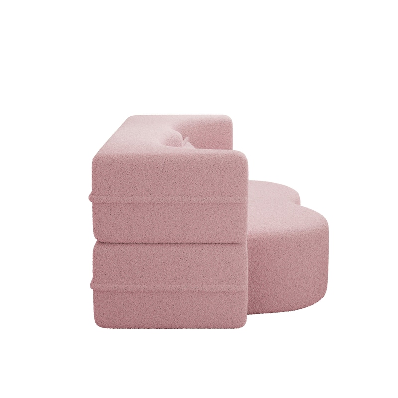 Full-Size Convertible Sofa Bed, Teddy Fabric Sleeper Couch with Foam-Filled Support and 2 Free Pillows for Living Room