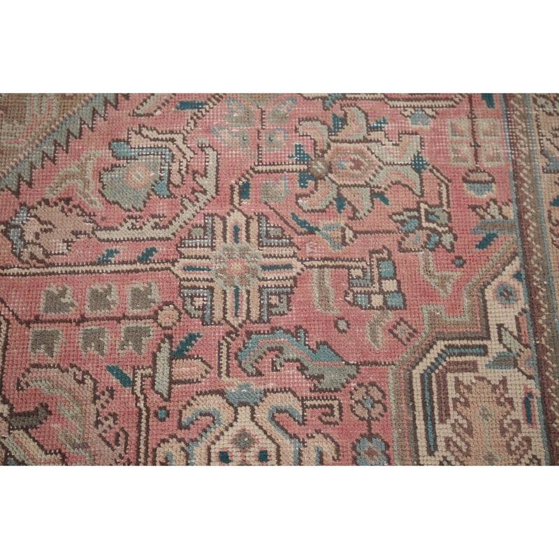 Pink Tabriz Persian Vintage Rug Hand-Knotted Traditional Wool Carpet - 6'9"x 9'8"