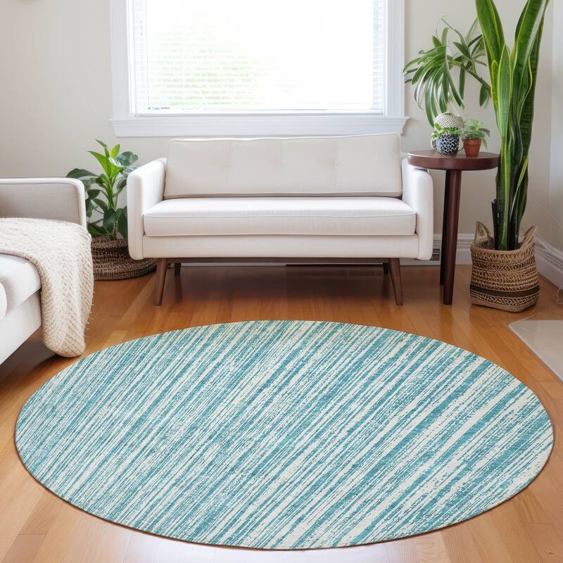 Premium Washable Super Soft Striped Mayfield Rug - Teal - 8' x 8'