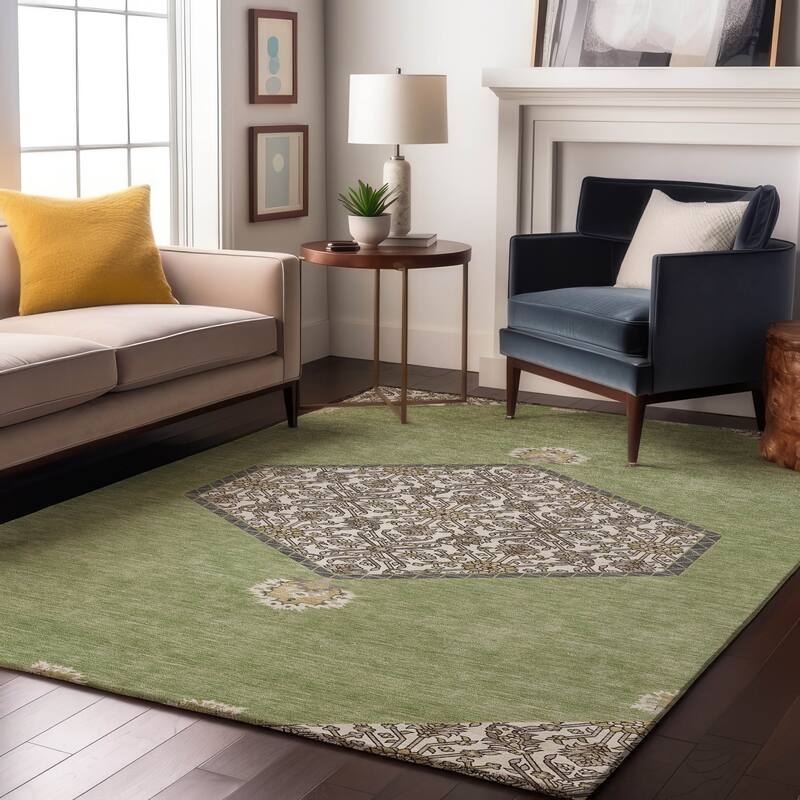 Premium Washable Super Soft Traditional Global Mayfield Rug - Aloe - 8' x 10'