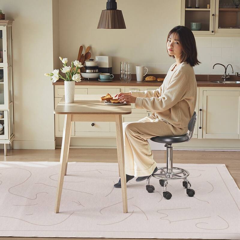 Javlergo White Office Chair Stool PU Leather Backrest Rolling Salon Stool Round Swivel Drafting Spa Stool