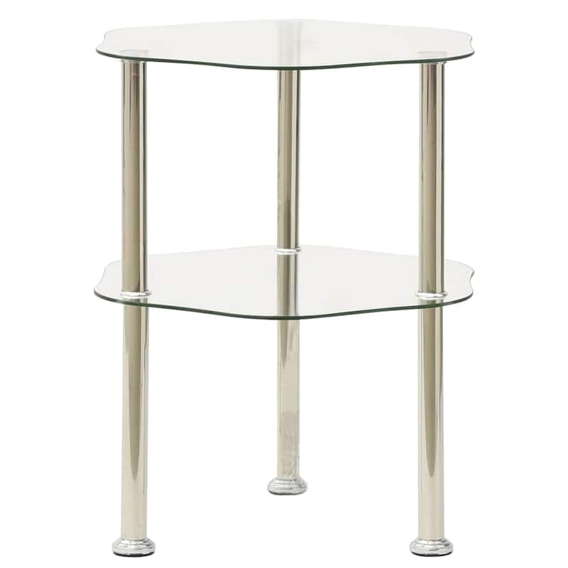 vidaXL 2-Tier Side Table Transparent 15"x15"x19.7" Tempered Glass - 15" x 15" x 19.7"