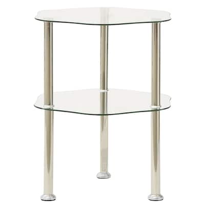 vidaXL 2-Tier Side Table Transparent 15"x15"x19.7" Tempered Glass - 15" x 15" x 19.7"