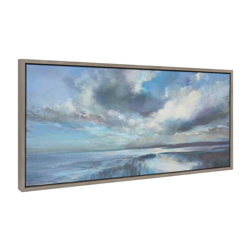 Kate and Laurel Sylvie The Tide Waits for No Man Framed Canvas by Nel Whatmore - 18x40 - Grey