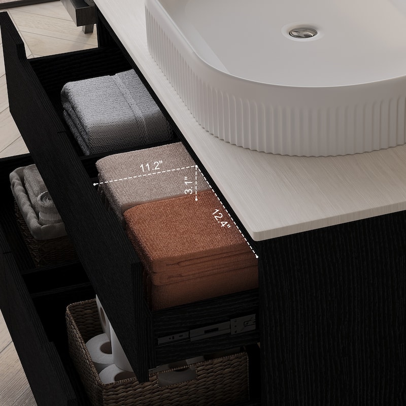 36 inch Bathroom Vanity, Freestanding or Wall Mounted with Ceramic Integrated Sink & Soft-Close Drawers