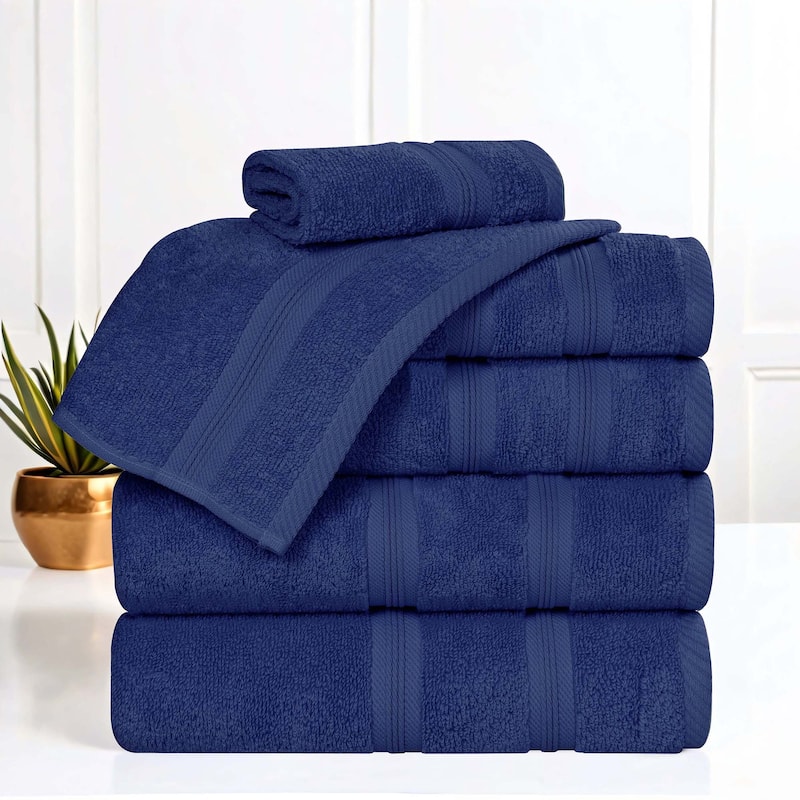 Superior Smart Dry Zero Twist Cotton 6-Piece Assorted Towel Set - Navy Blue