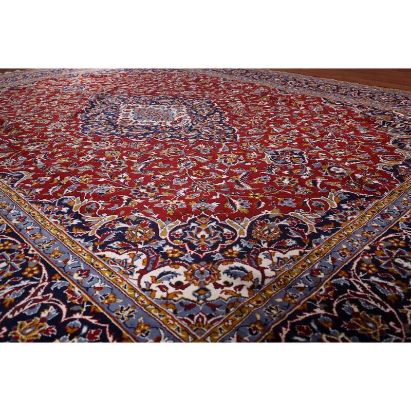 Traditional Red Kashan Turkish Rug Living Room Machine-Made Carpet - 9'7" x 12'7"