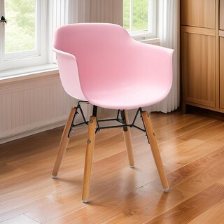 Lyna 16 Inch Kids Side Chair with Solid Back, Set of 4, Arms, Angled Wood Base, Pink