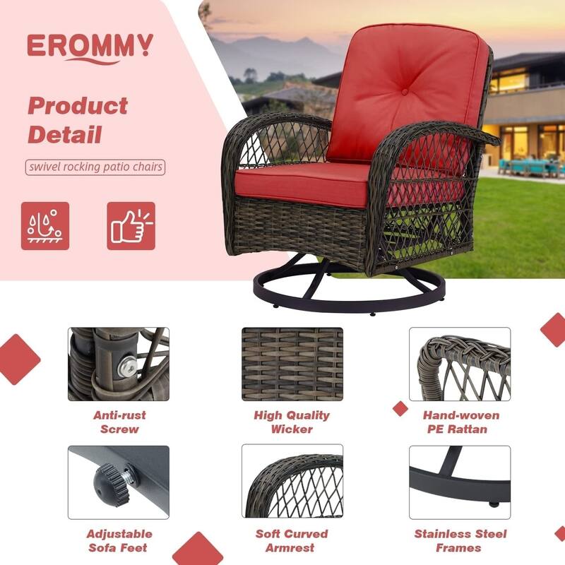 360° Swivel Rocking Patio Chairs Set with Thick Cushions & Tempered Glass Table | Indoor Living Room / Balcony| 3/5-Piece