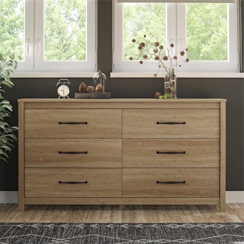 Natural Wood Rustic Farmhouse Dresser with 6 Drawers Ideal Storage for Clothing and Bedroom