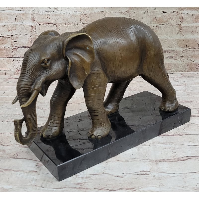 Imitative Elephant Bronze Sculpture Statue On Marble Base - Antoine Barye Reproduction Art
