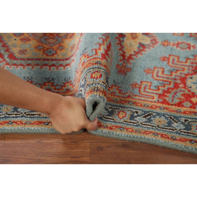 Light Blue Geometric Viss Indian Accent Rug Hand-Knotted Wool Carpet - 3'0"x 5'0"