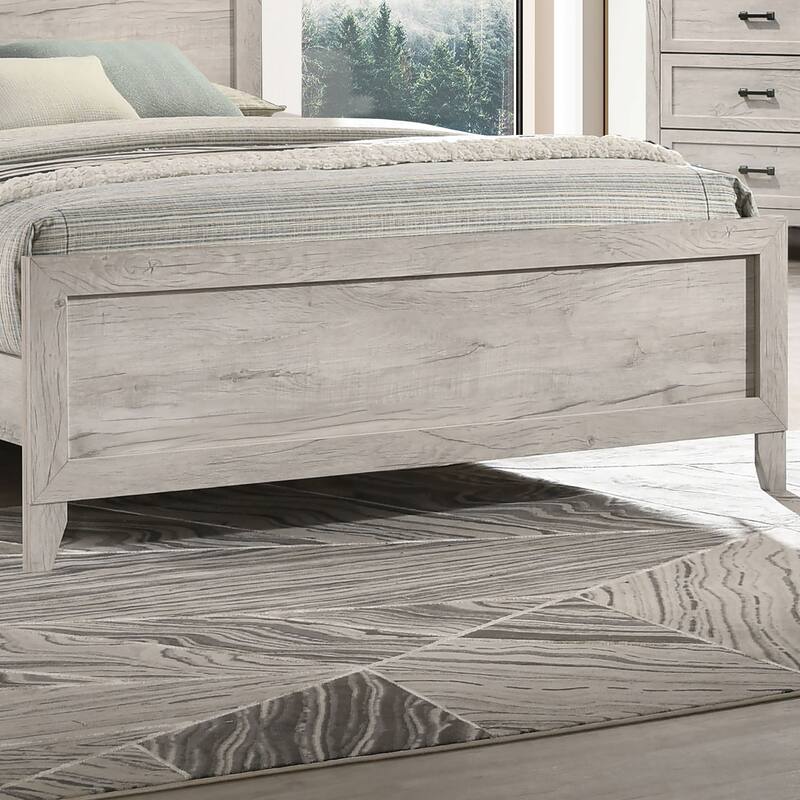 Furniture of America Holland Washed White Panel Bed with Headboard Shelves and Touch Light