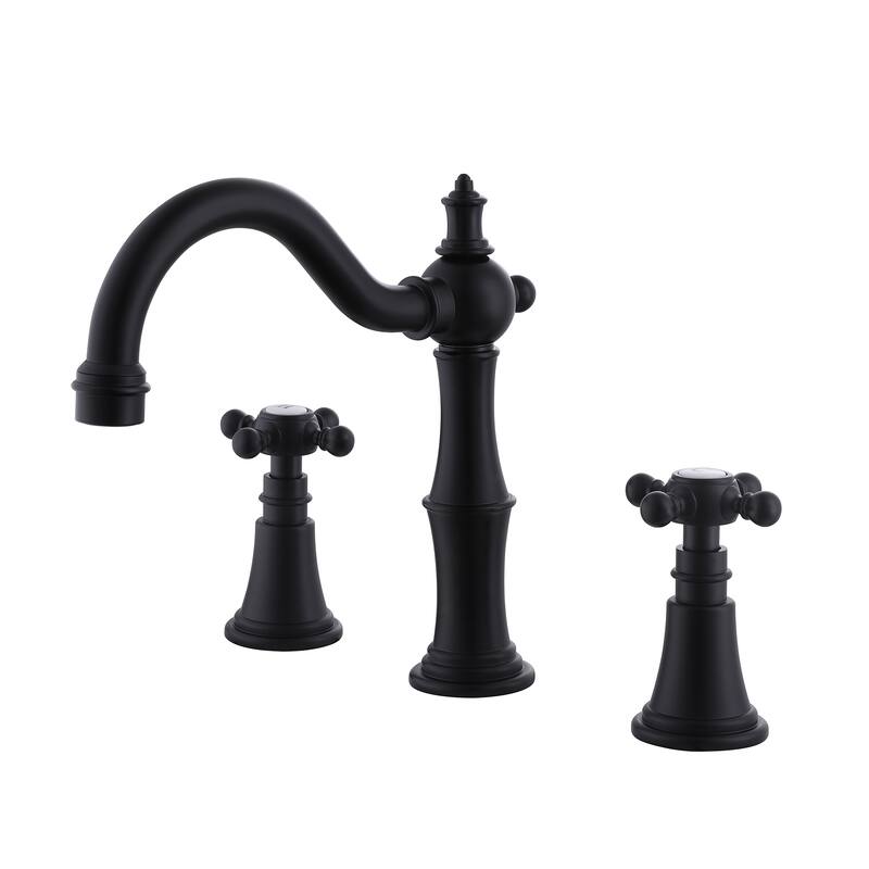 7.9"H Solid Brass Widespread 2-Handle Bathroom Sink Faucet - Matte Black