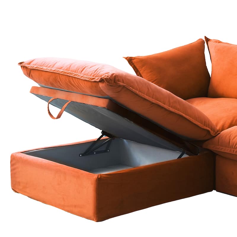 Modular Sectional Sofa Couch, 162.98" Velvet L-Shape Sofa with Ottoman