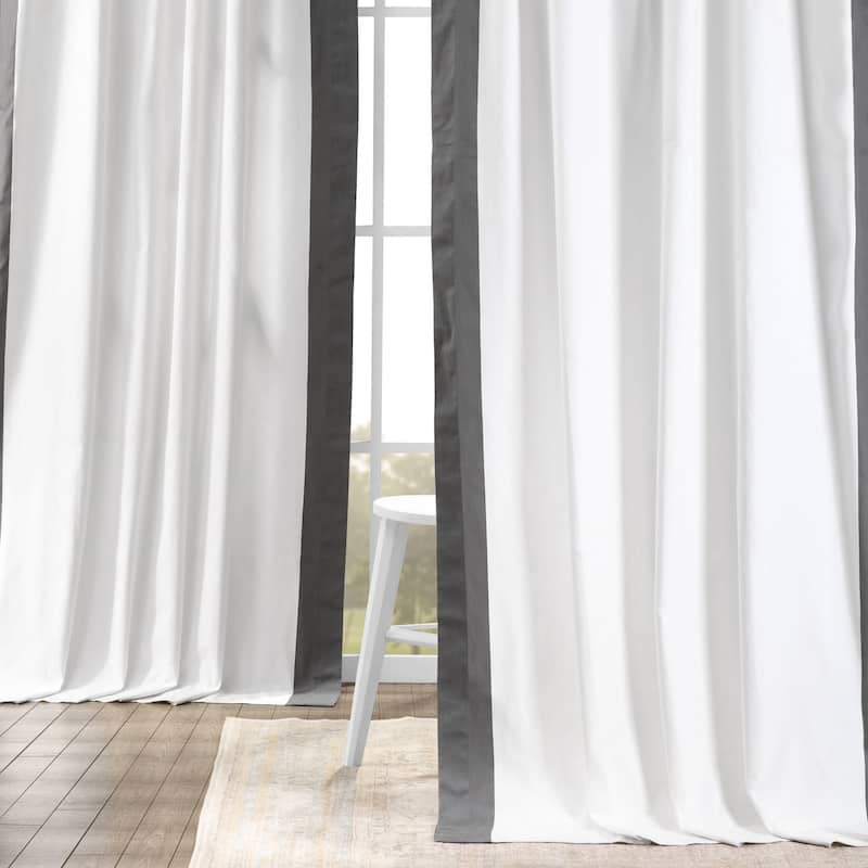 Exclusive Fabrics Urban Borders Vertical Colorblock Panama Cotton Curtain (1 Panel) - 50 X 96 - Warm Off-White & Grey
