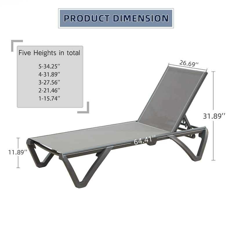 2 Pieces Aluminum Plastic Patio Chaise