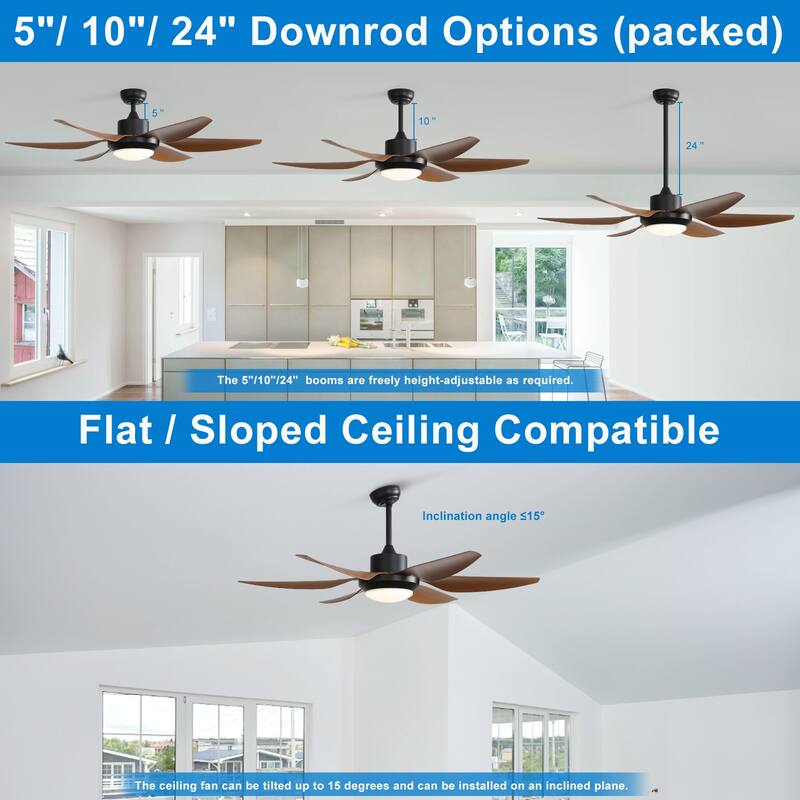 54-inch Indoor Modern Ceiling Fan with Light and Remote, LED Dimmable, 6 ABS Blades