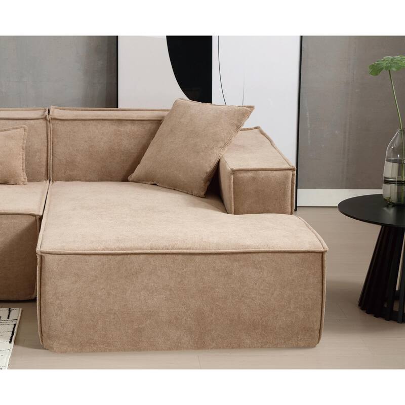 129.5" Minimalist L-Shaped 4-Seater Sofa Set with Chaise